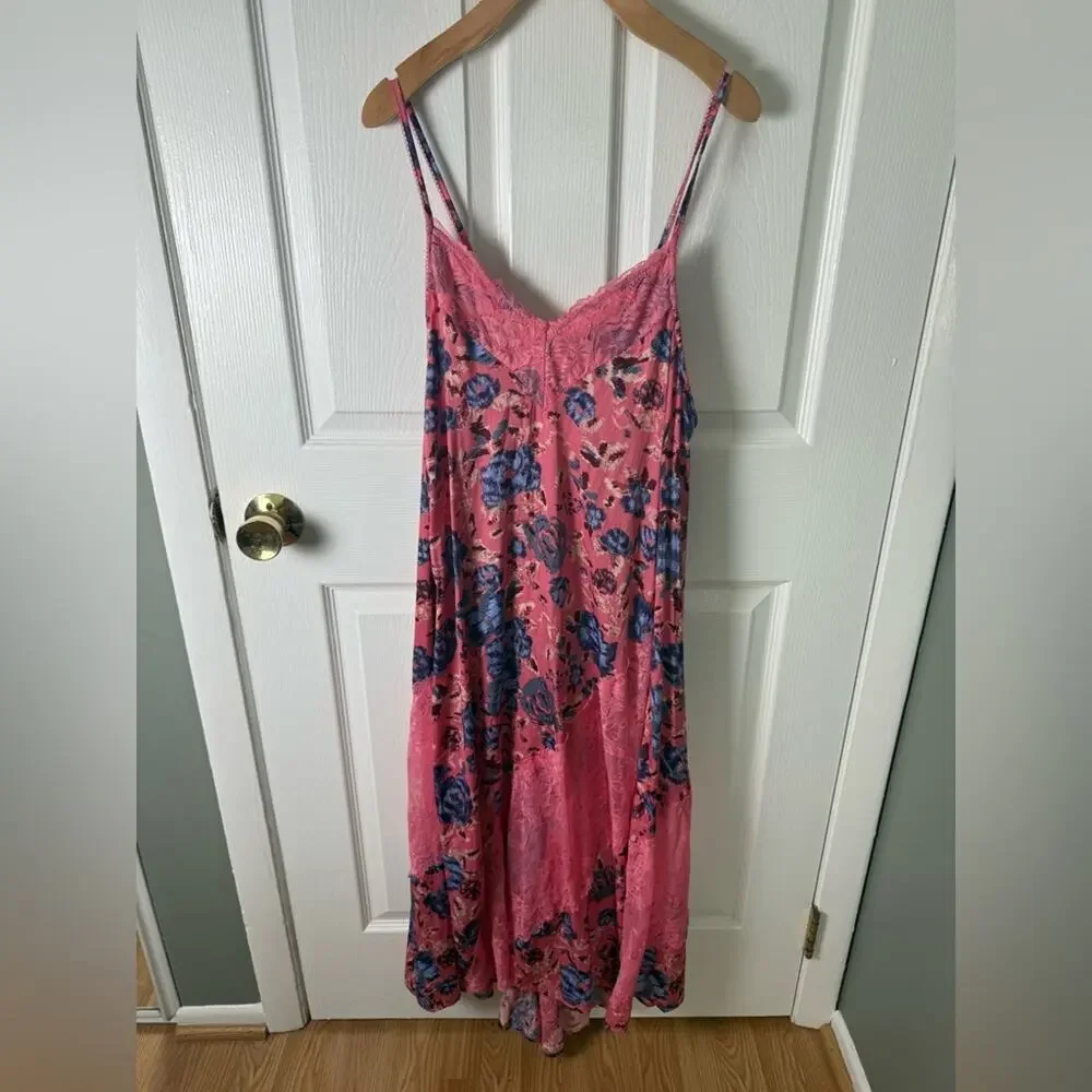 Free People First Date Maxi Slip Dress Sweet Pink Combo XS